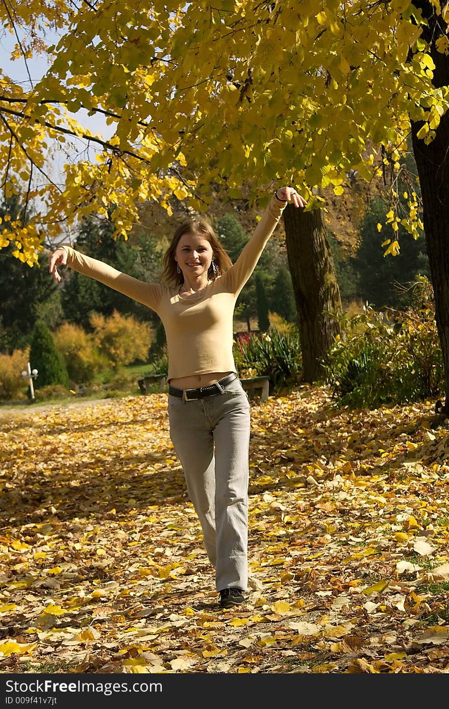 Beautiful women joy in autumn sun. Beautiful women joy in autumn sun