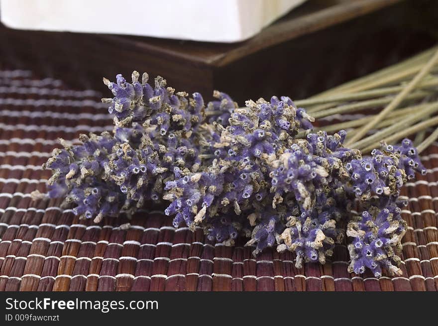 Dried lavender bunch and soap