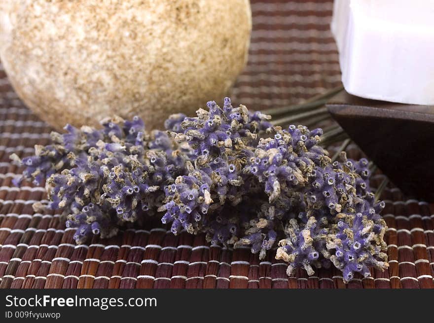 Dried lavender bunch and soap