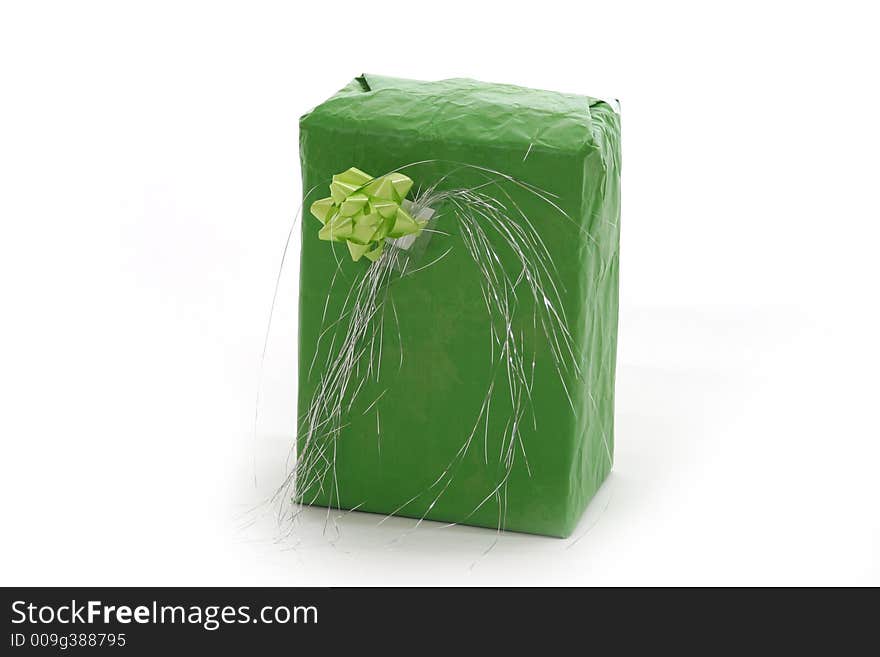 Green christmas present box isolated