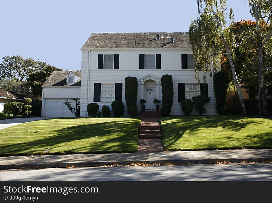 Exterior shot of a classic home located on the Peninsula of California south of San Francisco. Exterior shot of a classic home located on the Peninsula of California south of San Francisco.