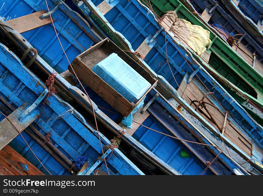 View at the fishing boats from port in Essaouira. View at the fishing boats from port in Essaouira