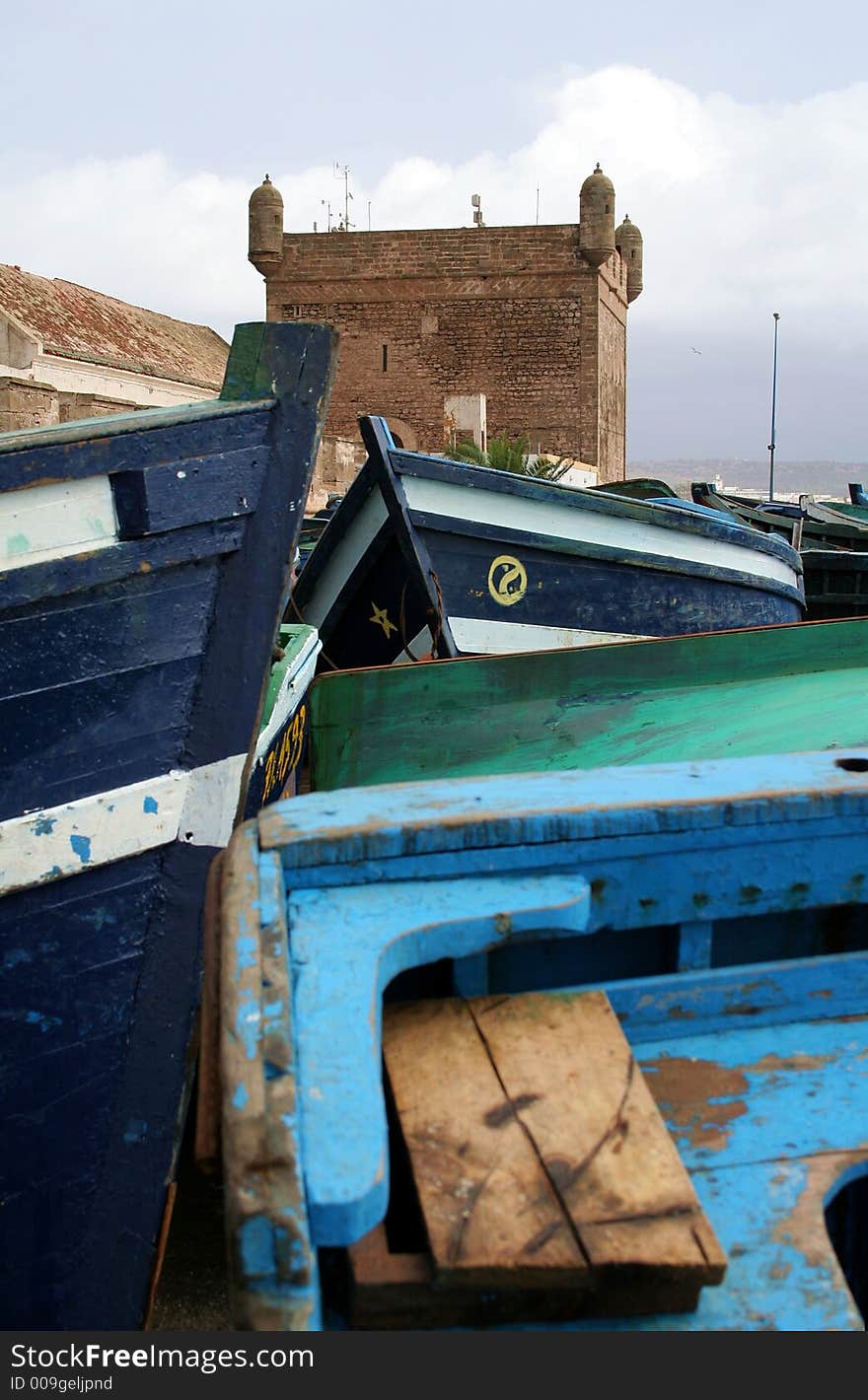 View at the fishing boats from port in Essaouira. View at the fishing boats from port in Essaouira