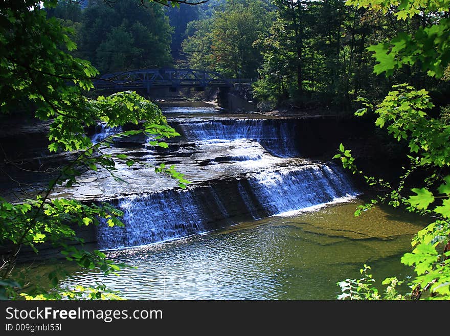 Landscape of Paine Falls under a bridge. Landscape of Paine Falls under a bridge