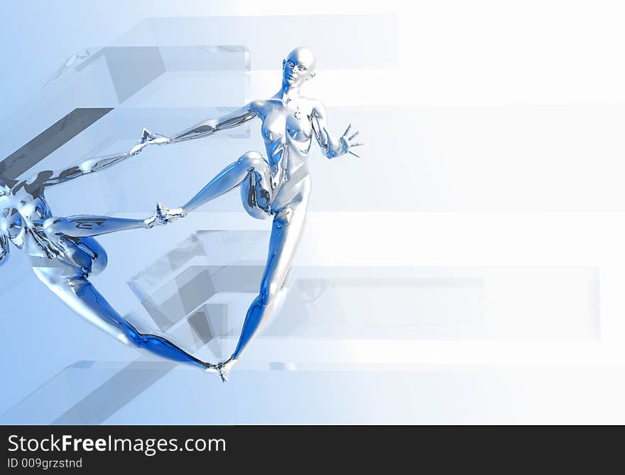 Silver robot girl with blue hue