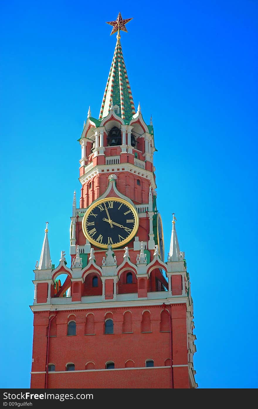 Red square in Moscow in the blue sky.