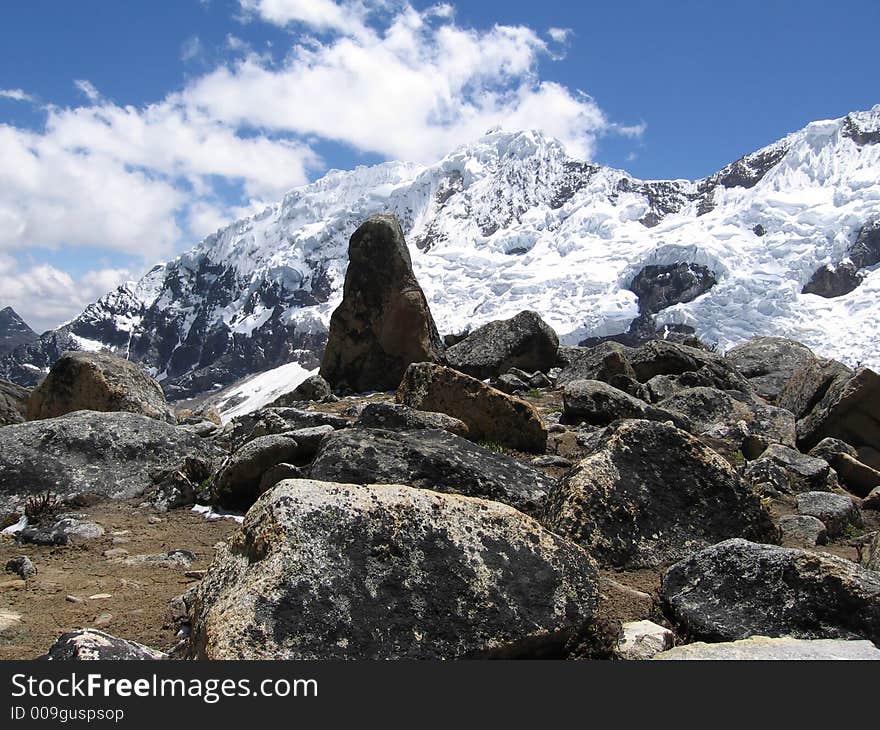 Snowcowered high cordillera mountain and stone. Snowcowered high cordillera mountain and stone