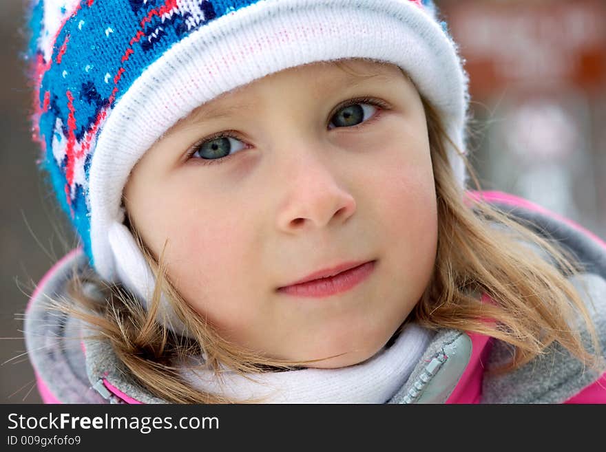 Winter portait of a little girl. Seneca Creek State Park, Maryland, USA