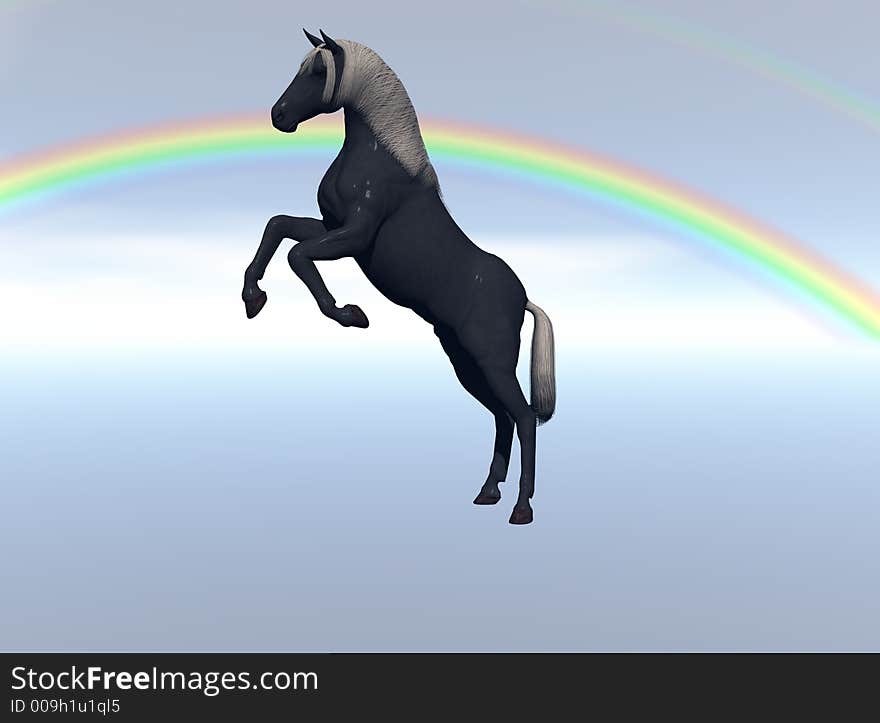 Computer generated scene of a horse in front of a rainbow. I created this for a Christmas card. Computer generated scene of a horse in front of a rainbow. I created this for a Christmas card