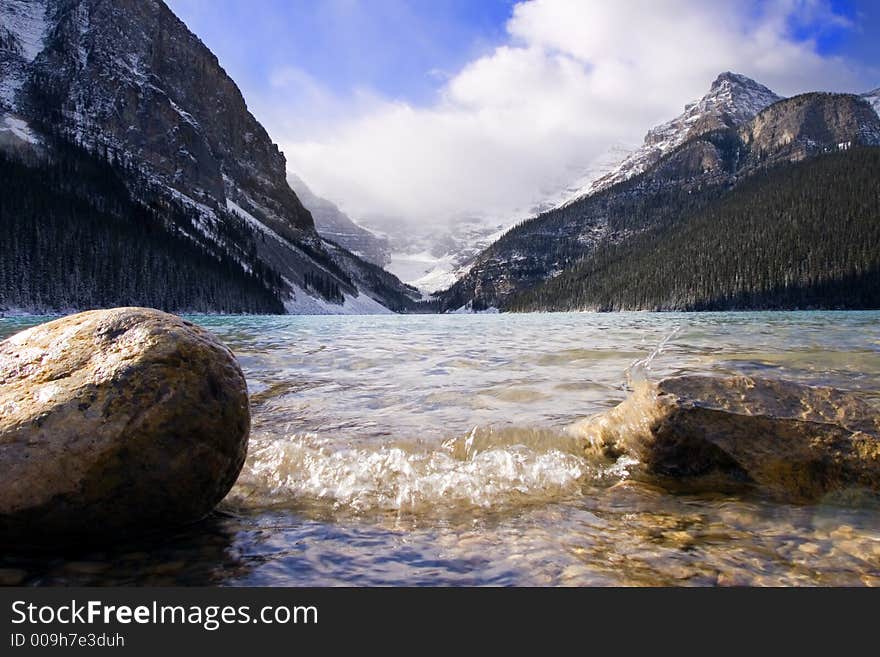 Lake louise on a cool windy day. Lake louise on a cool windy day