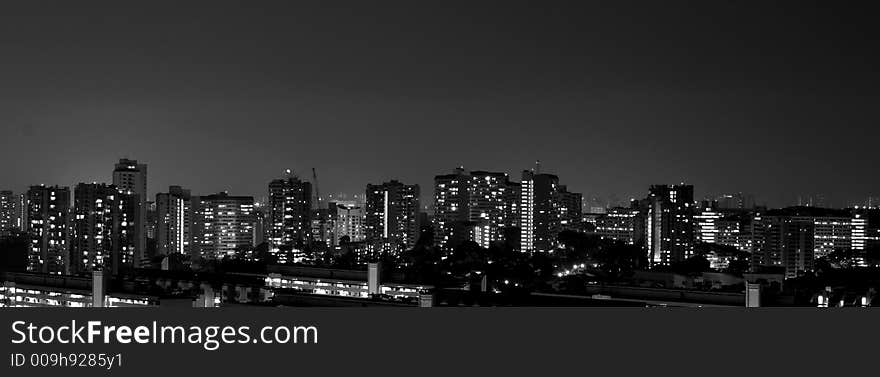 The night scene of Singapore HDB flats in black and white. The night scene of Singapore HDB flats in black and white