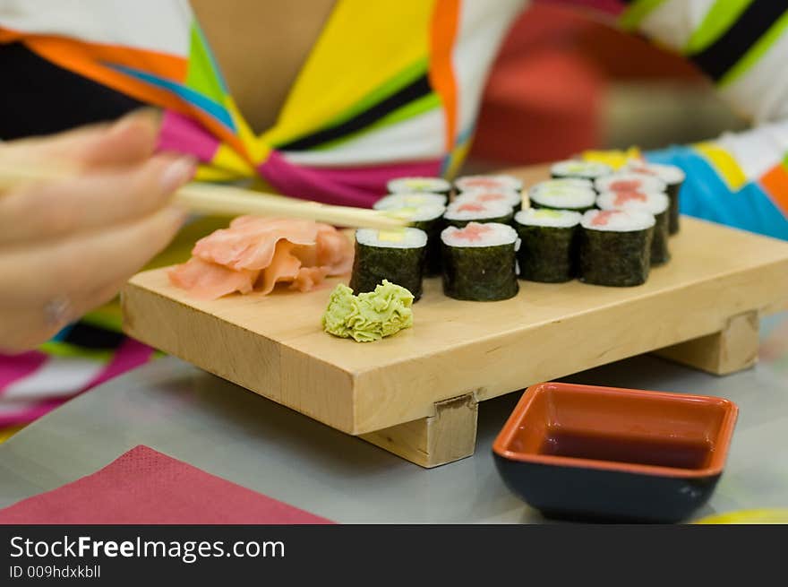 Shushi plate with a lot of stuff on it. Shushi plate with a lot of stuff on it