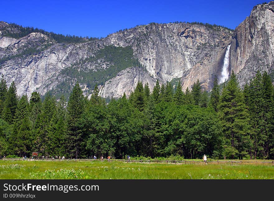 Yosemite Falls is the highest measured waterfall in North America. Located in Yosemite National Park in the Sierra Nevada mountains of California, it is a major attraction in the park, especially in late spring when the water flow is at its peak. Yosemite Falls is the highest measured waterfall in North America. Located in Yosemite National Park in the Sierra Nevada mountains of California, it is a major attraction in the park, especially in late spring when the water flow is at its peak.