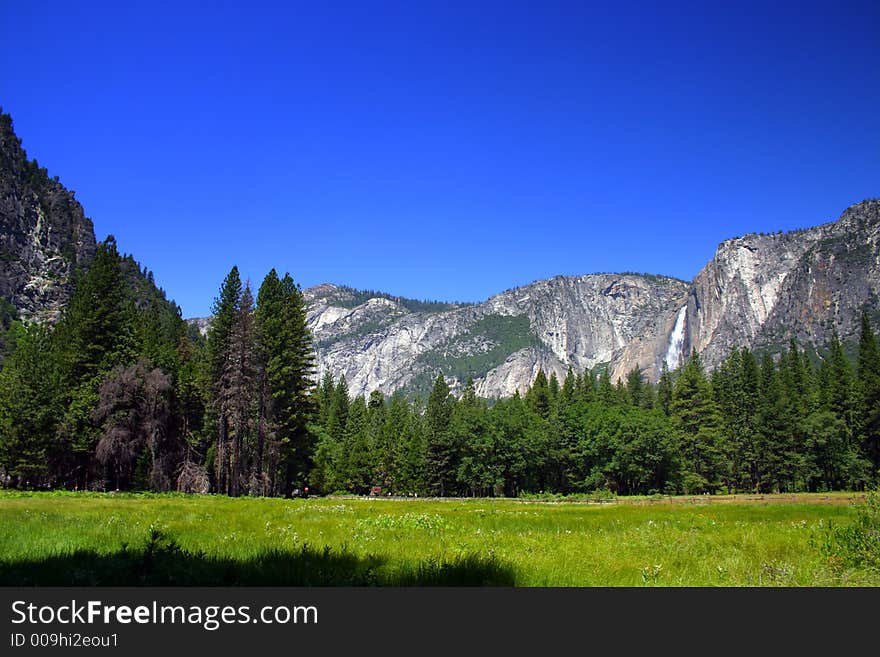 The Yosemite Valley in Yosemite National Park, California. The Yosemite Valley in Yosemite National Park, California