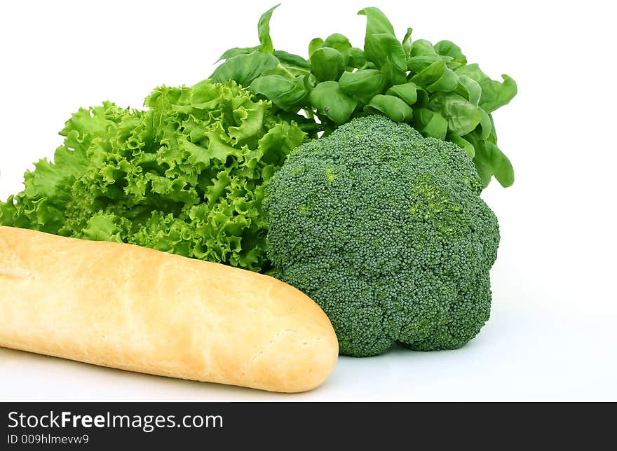 Fresh green vegetables, isolated on white, macro close up with copy space. Fresh green vegetables, isolated on white, macro close up with copy space