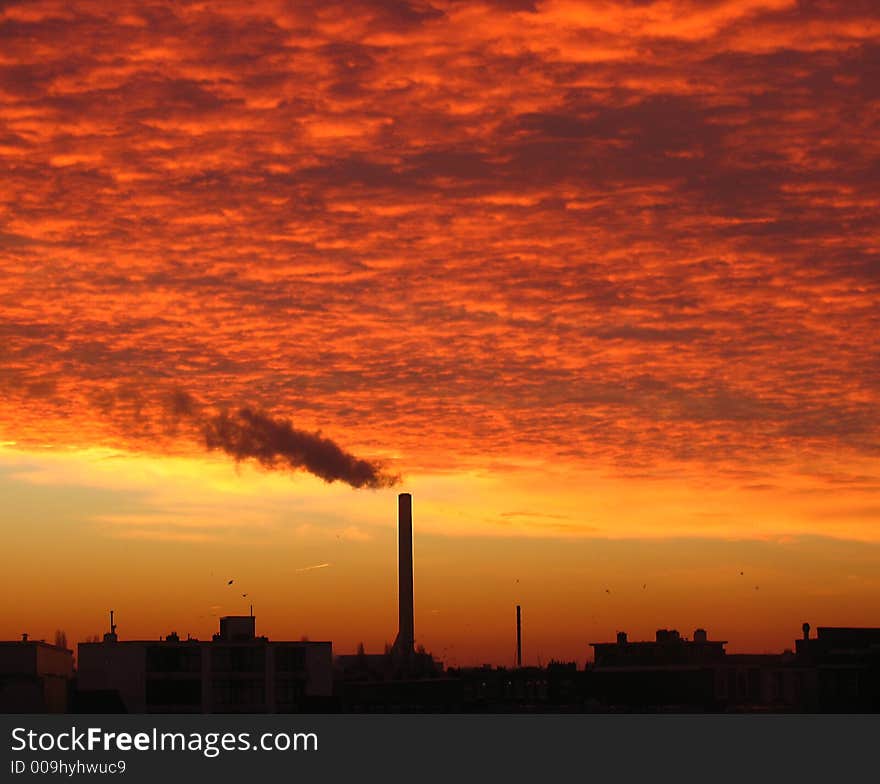 Industrial chimney at the sunset, landscape. Industrial chimney at the sunset, landscape