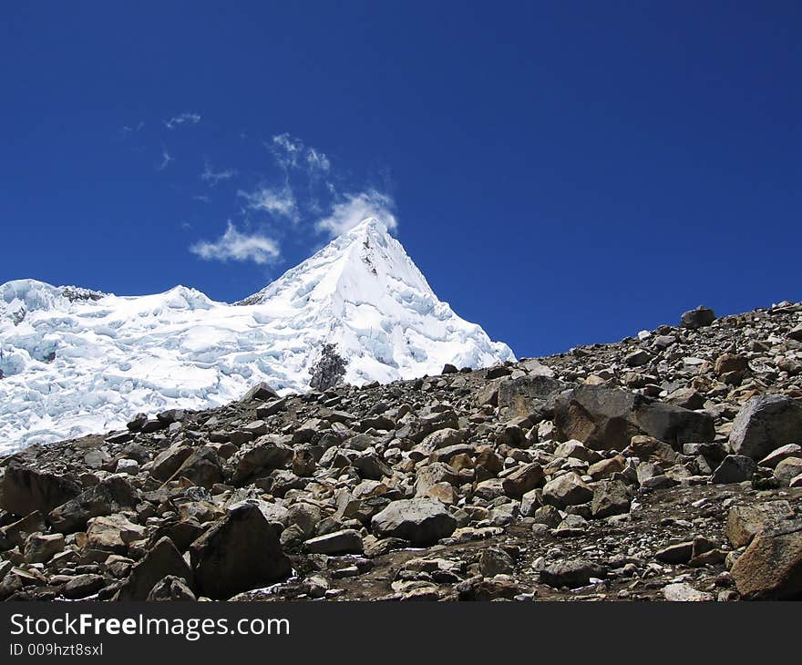 Summit Alpamayo in Cordilleras mountain. Summit Alpamayo in Cordilleras mountain