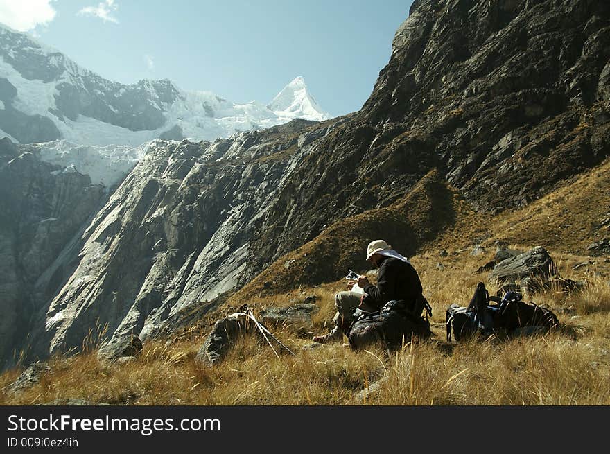 Hiker In The Cordilleras Mountain