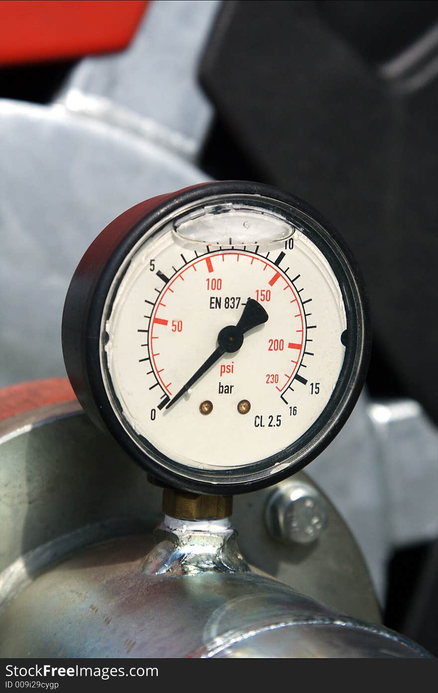 Black pressure gauge on technical device