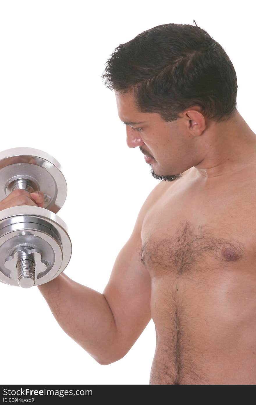 Portrait of a young man making exercises with weights. Portrait of a young man making exercises with weights