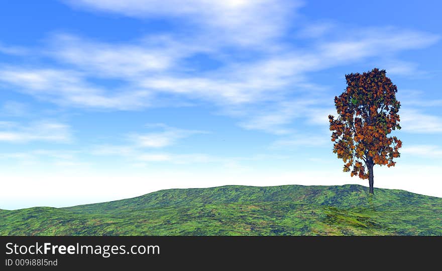 Alone tree - 3d landscape scene. Alone tree - 3d landscape scene