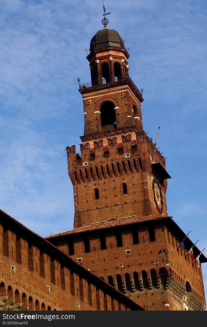 A detail of the Sforza Castle in Milan