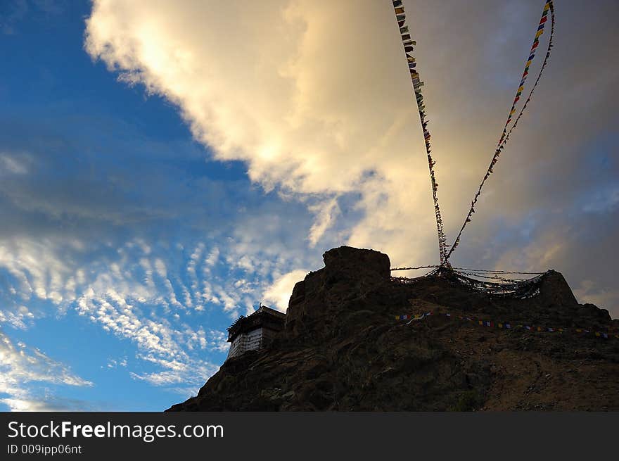 Tibetan prayer flags, tibetan monastery, Leh, Ladakh, India.