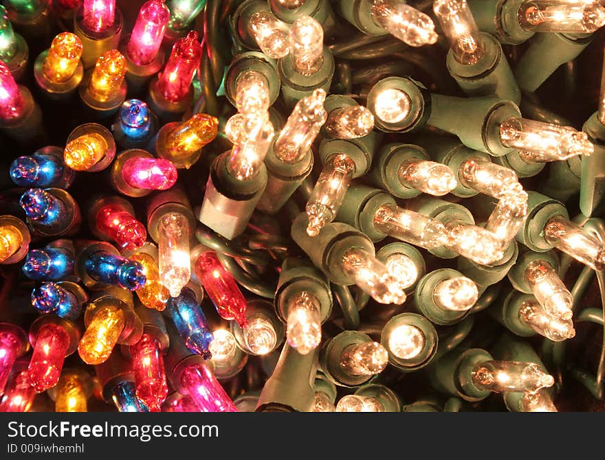 A bunch of Colored christmas lights with copy space