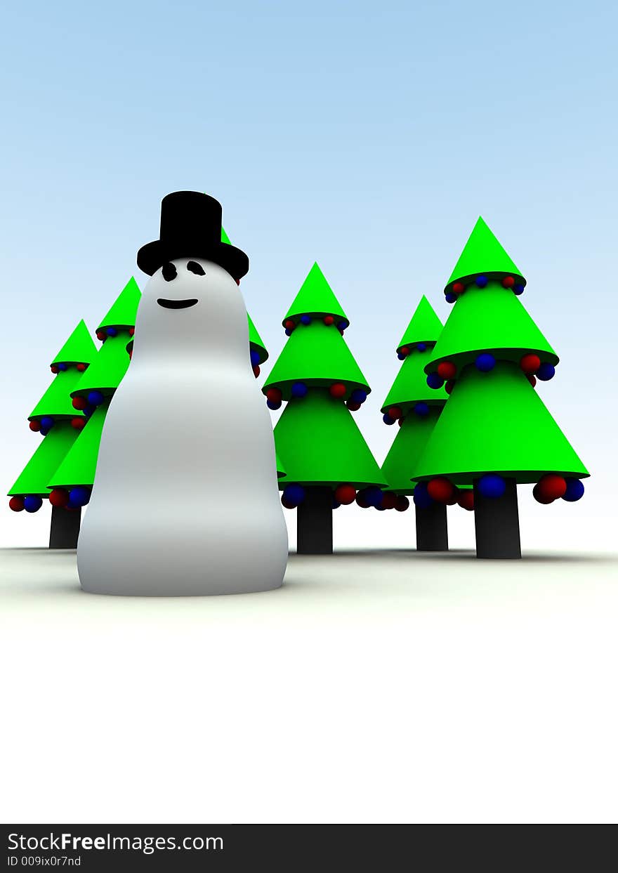 Snowman and Christmas Trees 17