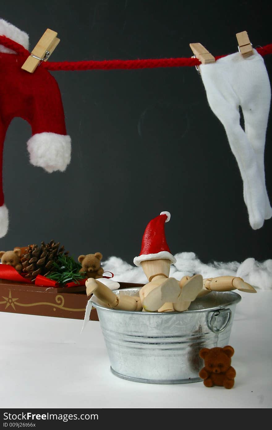 Santa Hanging Laundry and taking a bath