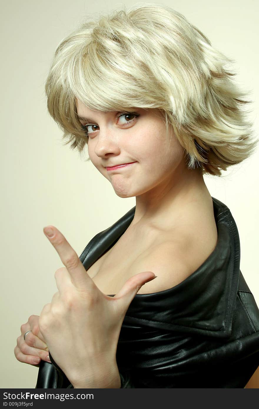 Pretty womans portrait in black jacket