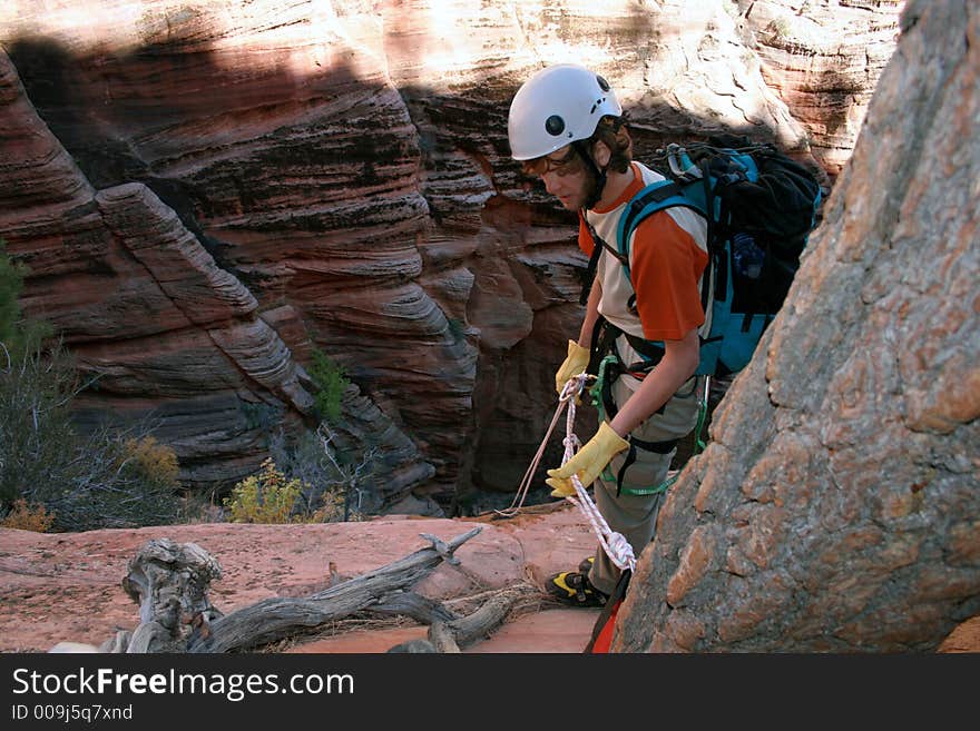 Technical descending in canyon country. Technical descending in canyon country