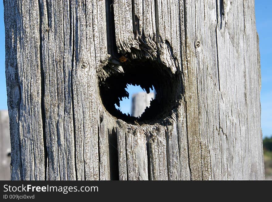 Hole in wooden pole