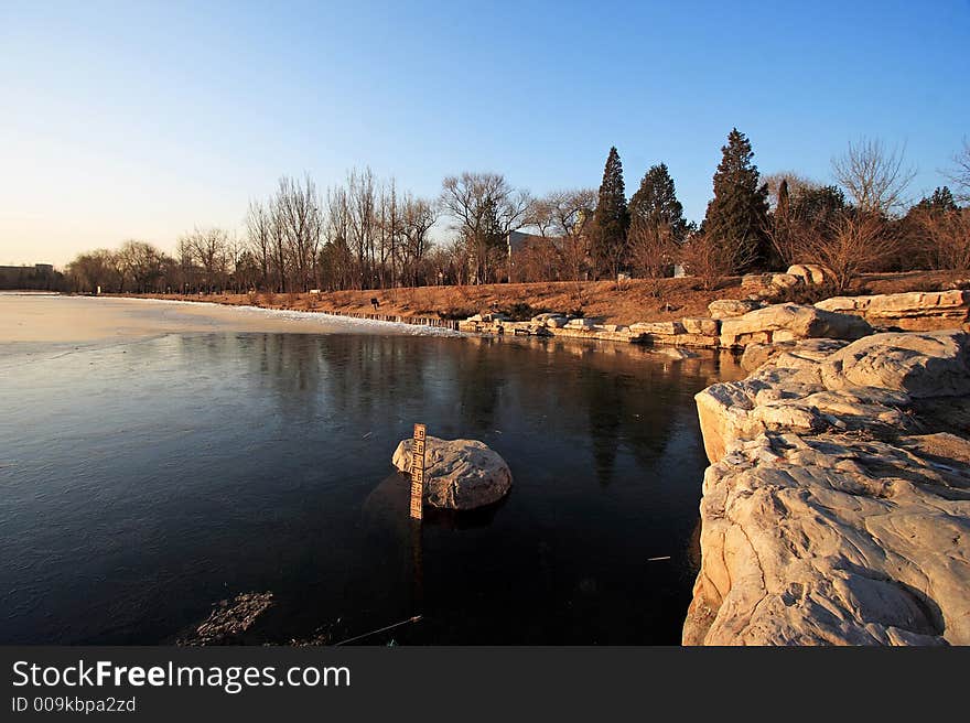 Winter scene at a garden in Beijing, China.