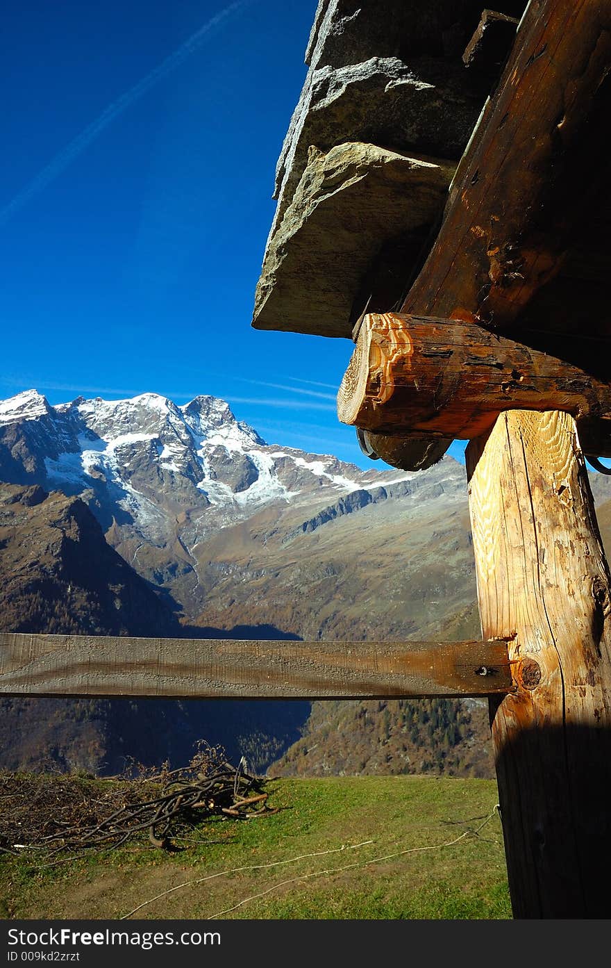 South side of Monte Rosa massif (4634mt), from an alpine farm, Alagna, Val Sesia, west Alps, Italy.