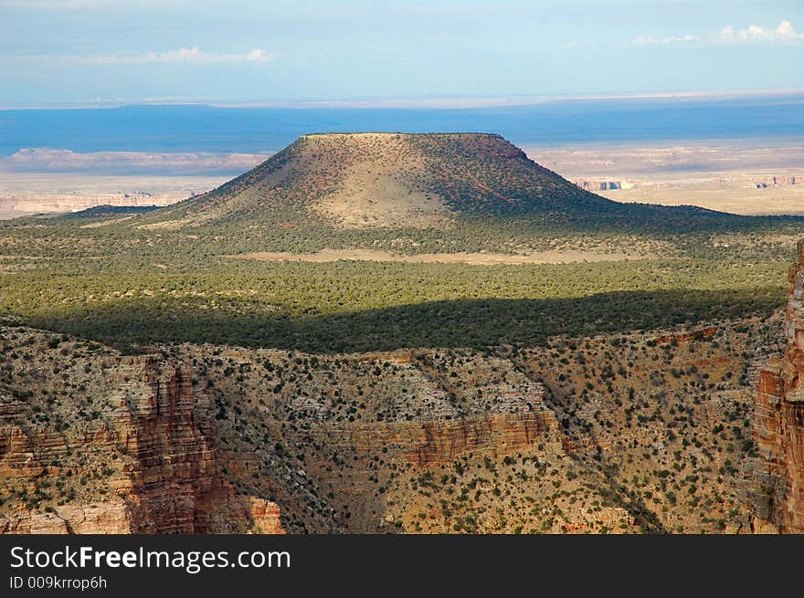 Painted desert viewed from Grand Canyon South Rim viewing point near watch tower