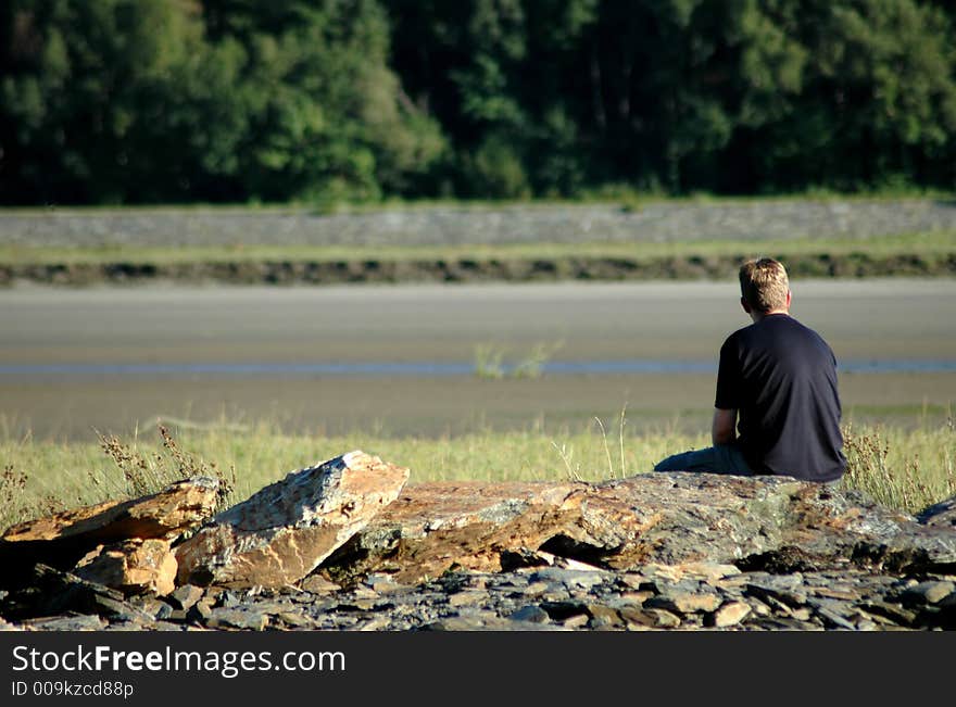 A man enjoying the view in mid wales. A man enjoying the view in mid wales.