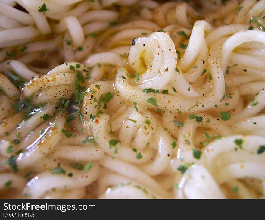 The welded noodles in a bowl