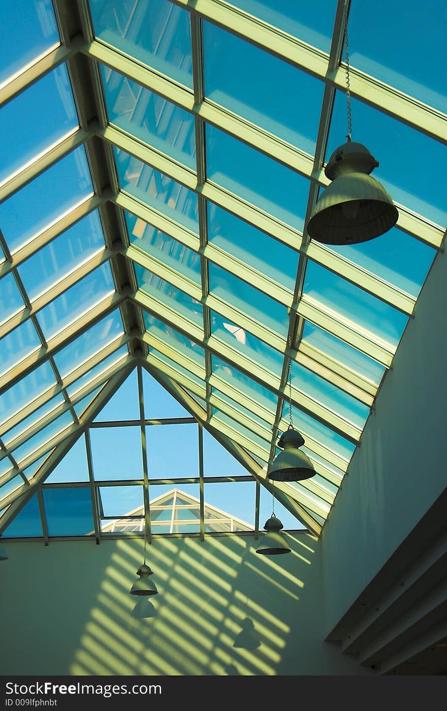 Blue ceiling in the office, right part