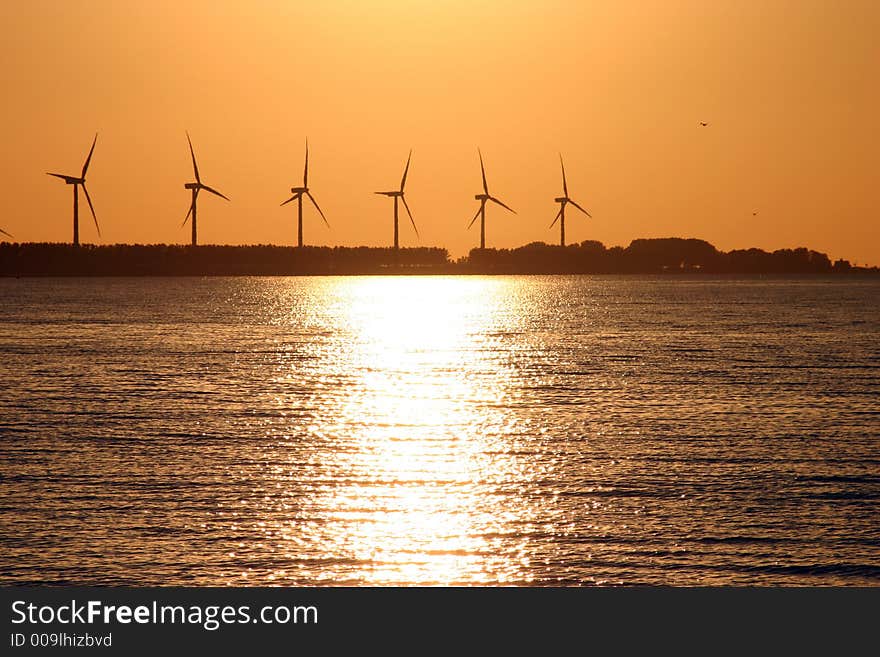 Haringvliet, windmill, sundown, water, sailing