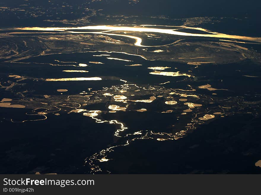 Bright Reflections In River And Water