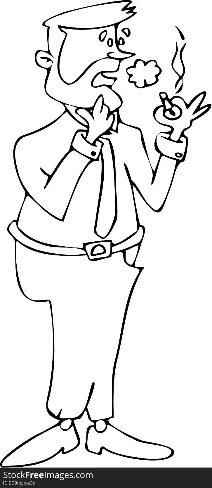 Cigarette smoker line-art cartoon. Cigarette smoker line-art cartoon