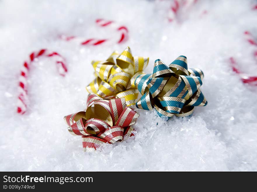 A christmas setting complete with snowflakes and candycanes