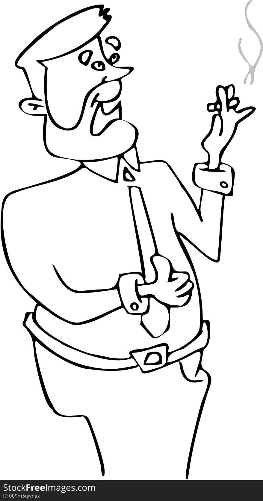 Cigarette smoker line-art cartoon. Cigarette smoker line-art cartoon