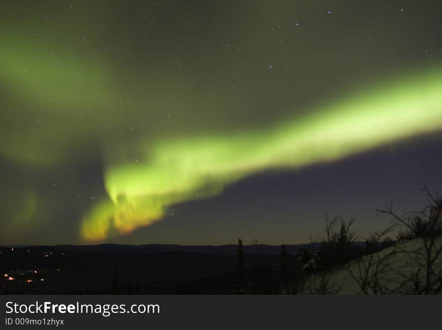 Active northern lights with some coloration. Active northern lights with some coloration