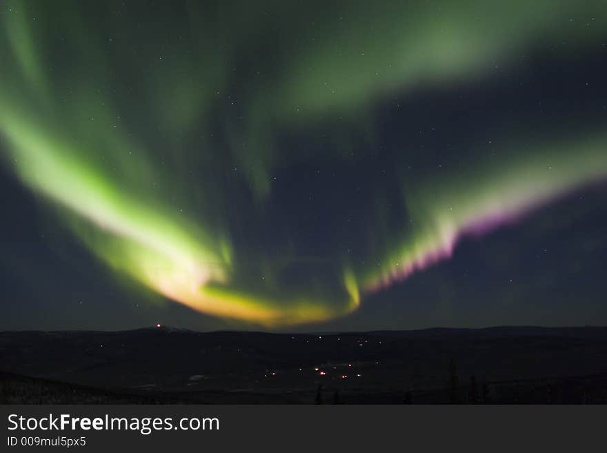 Colorful band of aurora borealis