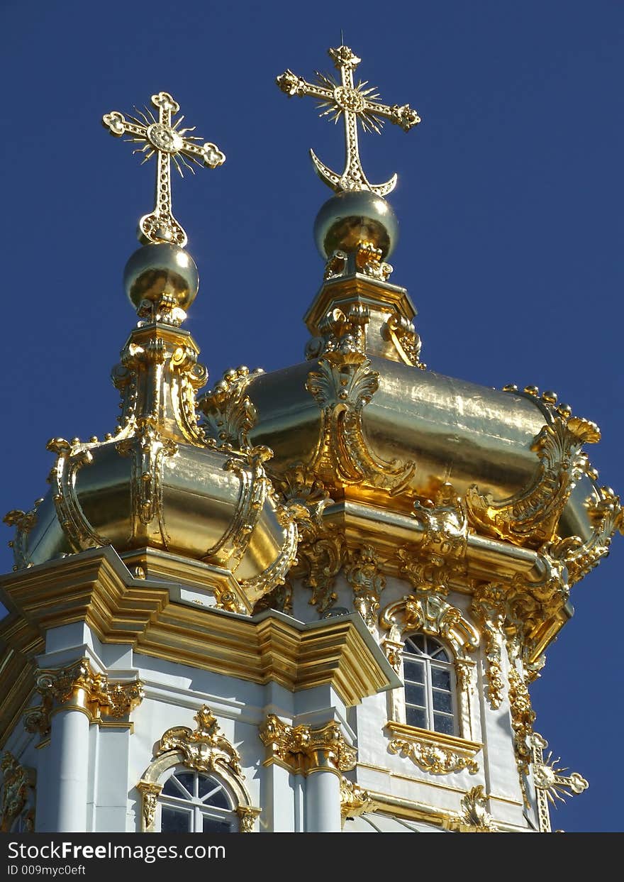 Gold domes of church on a background of the sky. Gold domes of church on a background of the sky