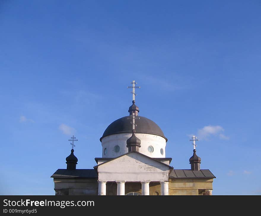 Domes with crosses of ancient Russian church