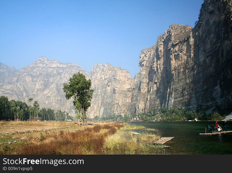 Landscape of mountain,land,river and clear sky in autumn. Landscape of mountain,land,river and clear sky in autumn