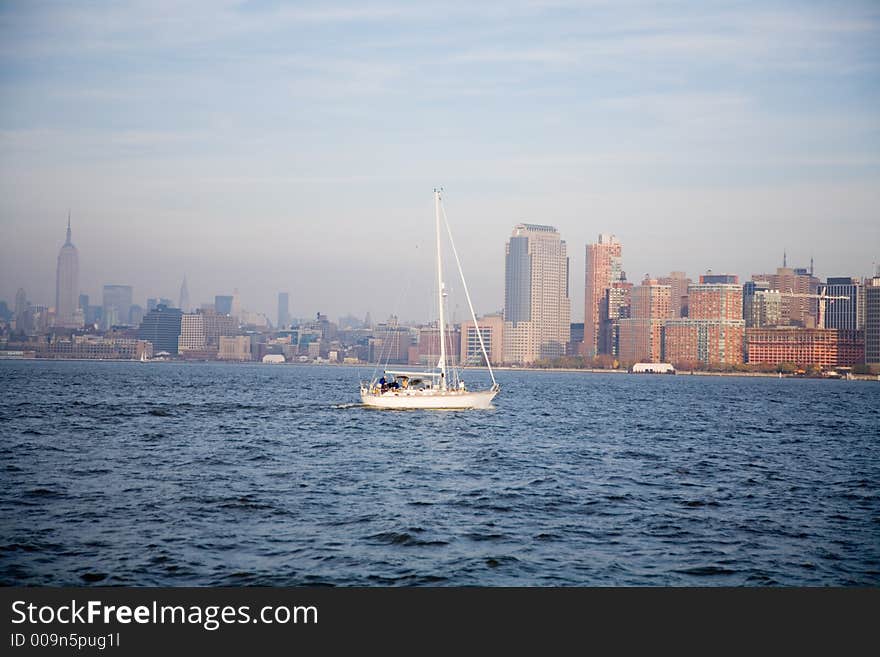 New York City Skyline In Fall Sunset